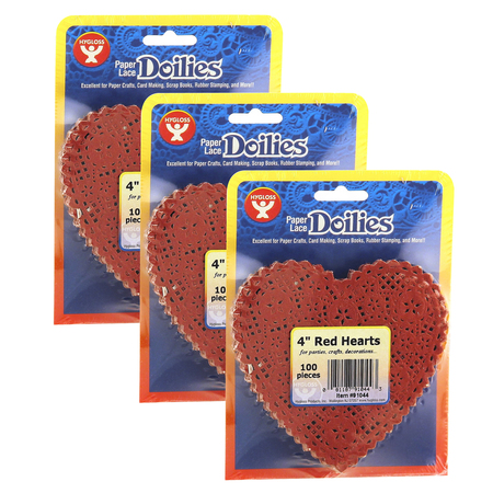 HYGLOSS PRODUCTS Heart Doilies, Red, 4in, PK300 91044